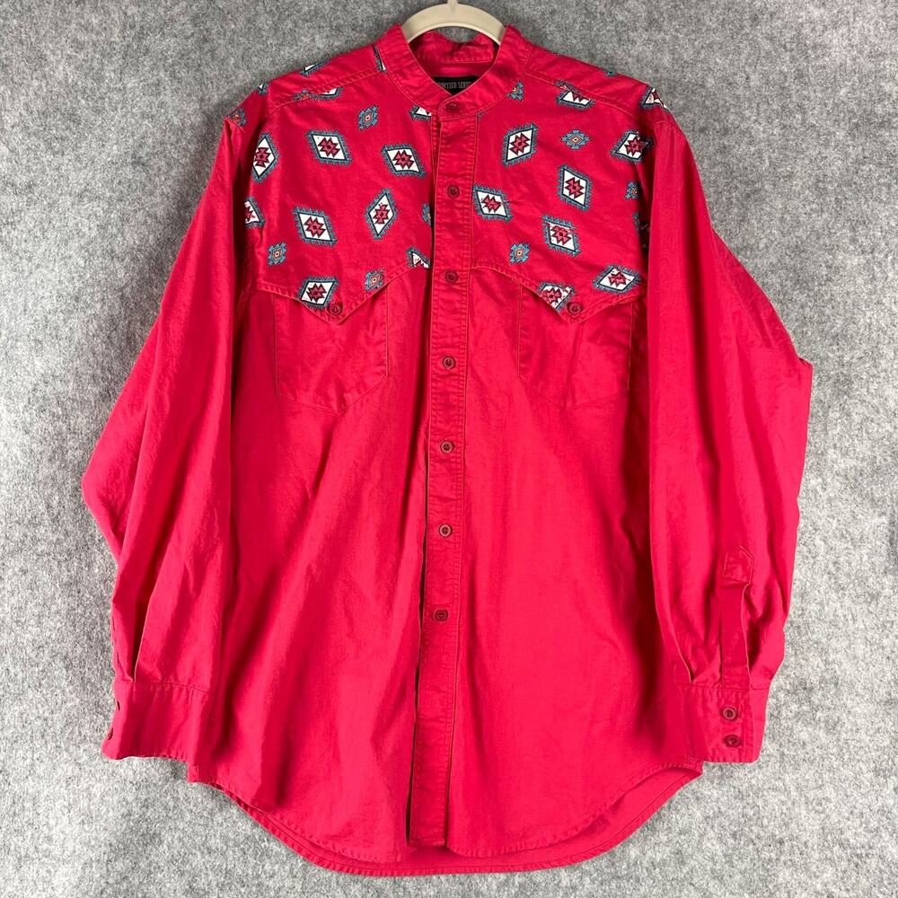 Vintage Frontier Series Western Shirt Mens 15 15 1/2 Red Band Collar Cowboy FLAW
